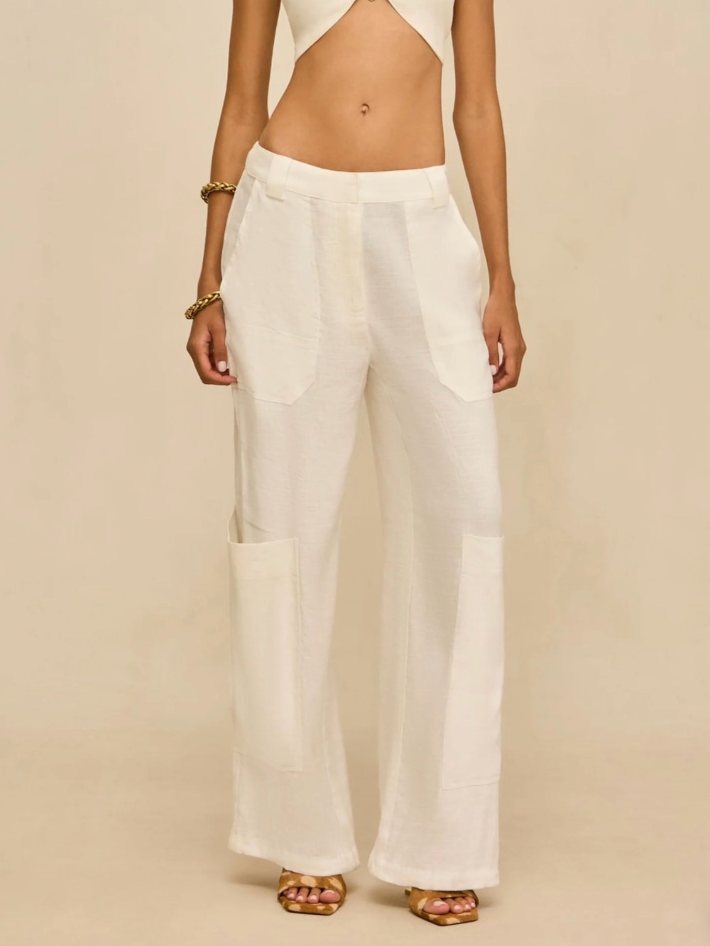 Cult Gaia Wynn Linen Cargo Pant, White 2
